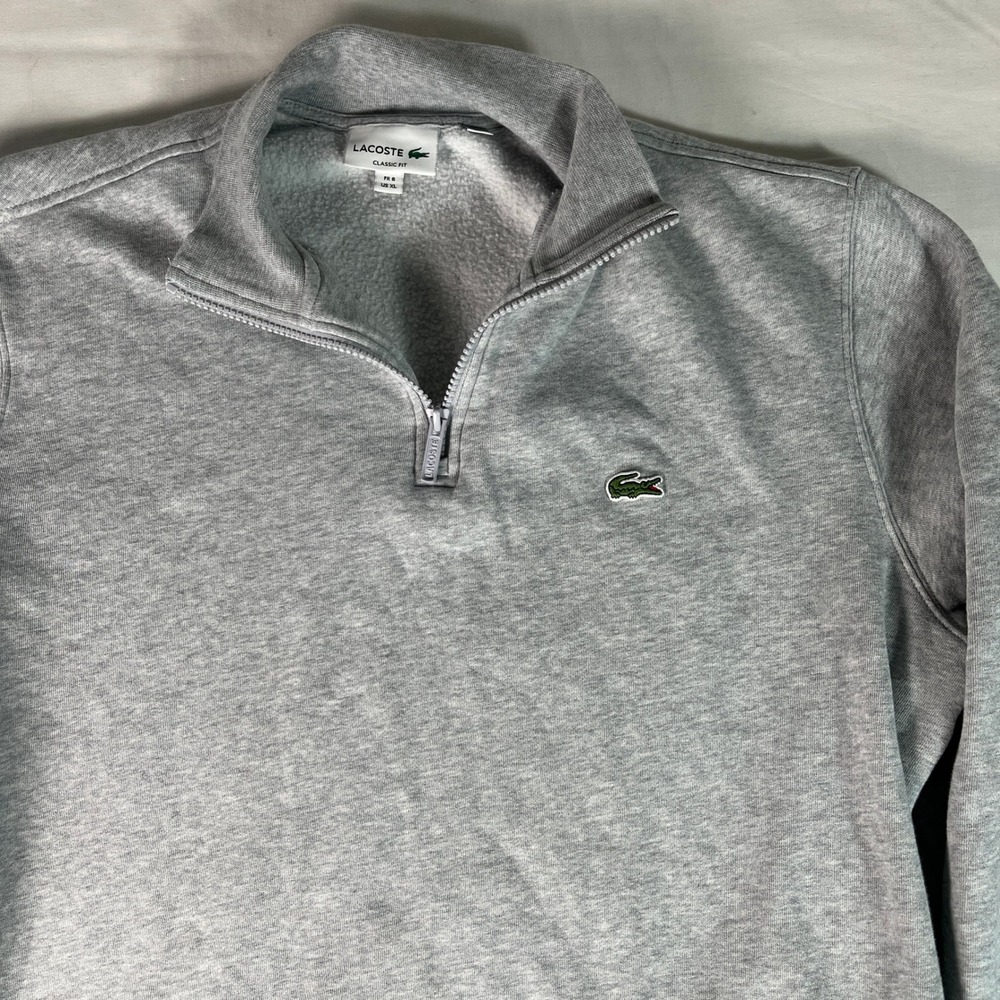Lacoste Quarter Zip Sweatshirt Mens XL Gray Excellent Classic Fit Logo Pullover